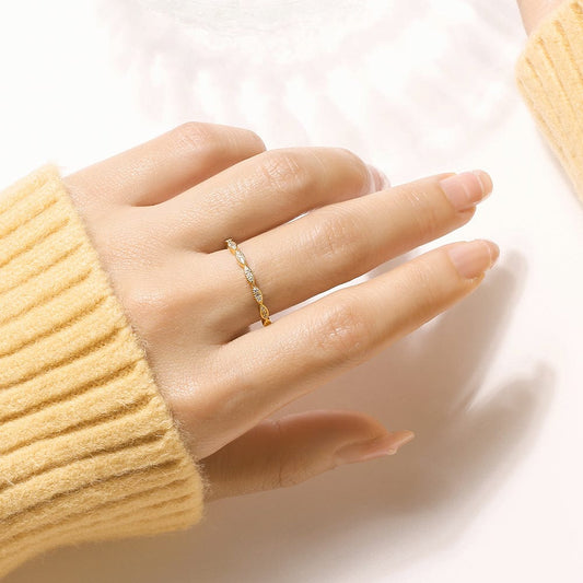 Soild Gold Engagement Rings -  Moissanite Diamonds Stackable  Eternity Bands