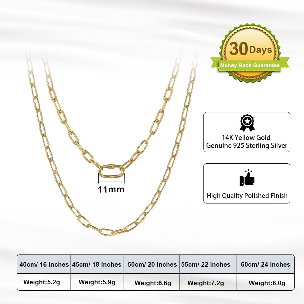 Solid 925 Sterling Silver Chain - 14K Gold Necklace