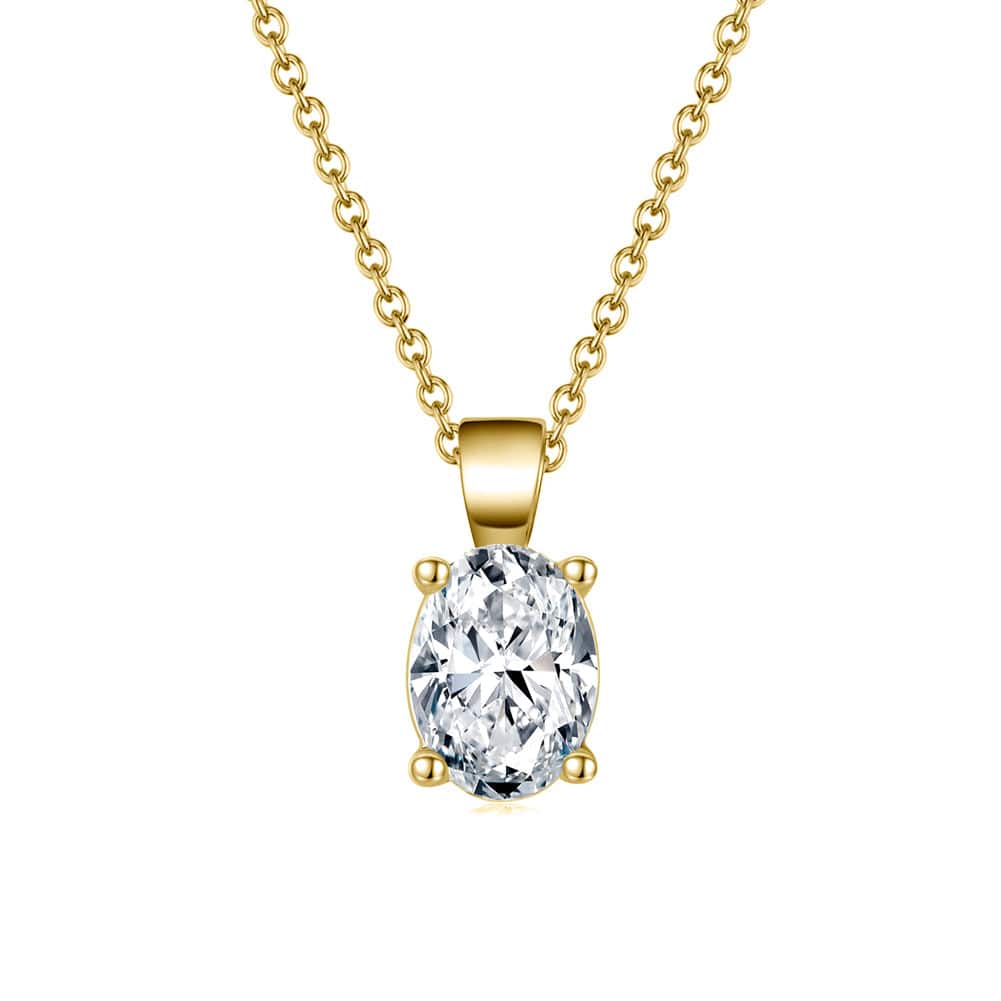 Solid Gold 1.0 Carat Necklace - Oval Cut Moissanite Diamond Pendant