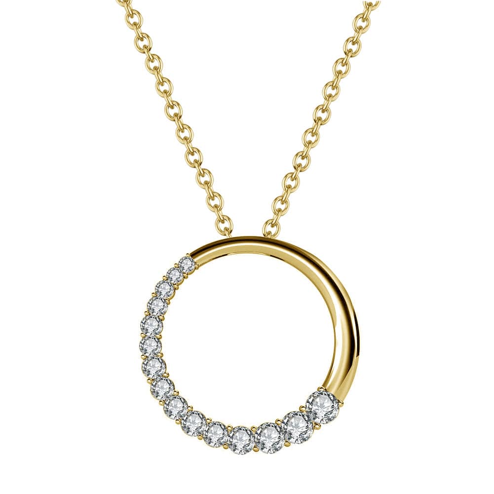 Solid Gold Circle Necklace - Round Cut Moissanite  Dainty - Pendant