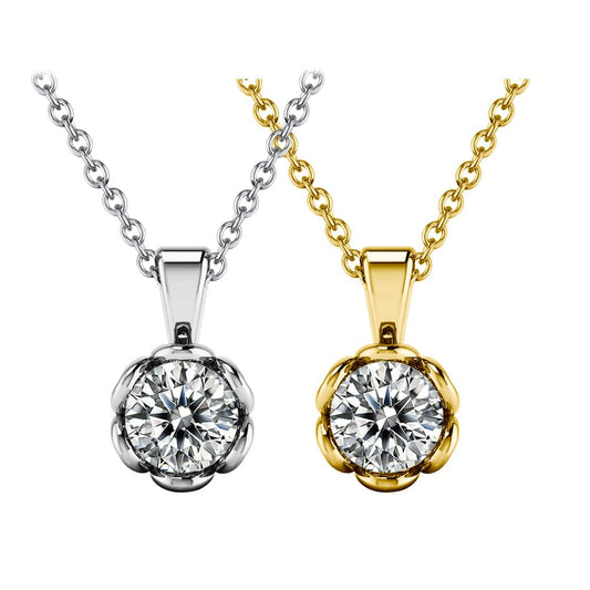 Solid Gold  Flower Pendant Necklace - 0.5ct  Brilliant Cut Moissanite Diamond