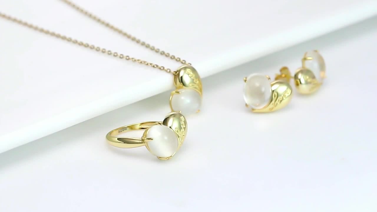 Solid Gold Heart Necklace  - Natural Romantic Moonstone Pendant