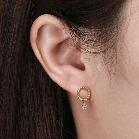 Solid Gold  Stud Earrings -  Natural Topaz Drop Earring