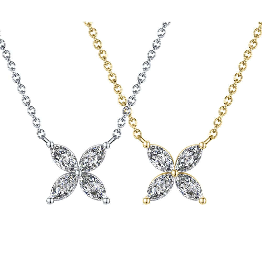 Solid Gold Leaf Clover Pendant Necklace  -  Moissanite Diamond