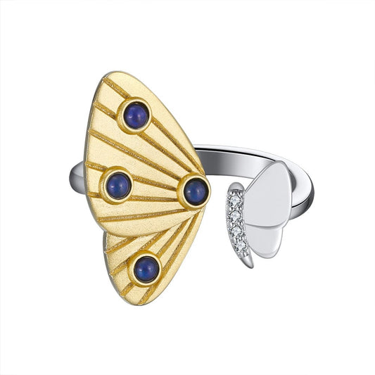 Solid Gold Natural Lapis Lazuli - Mossianite Diamonds Adjustable Rings