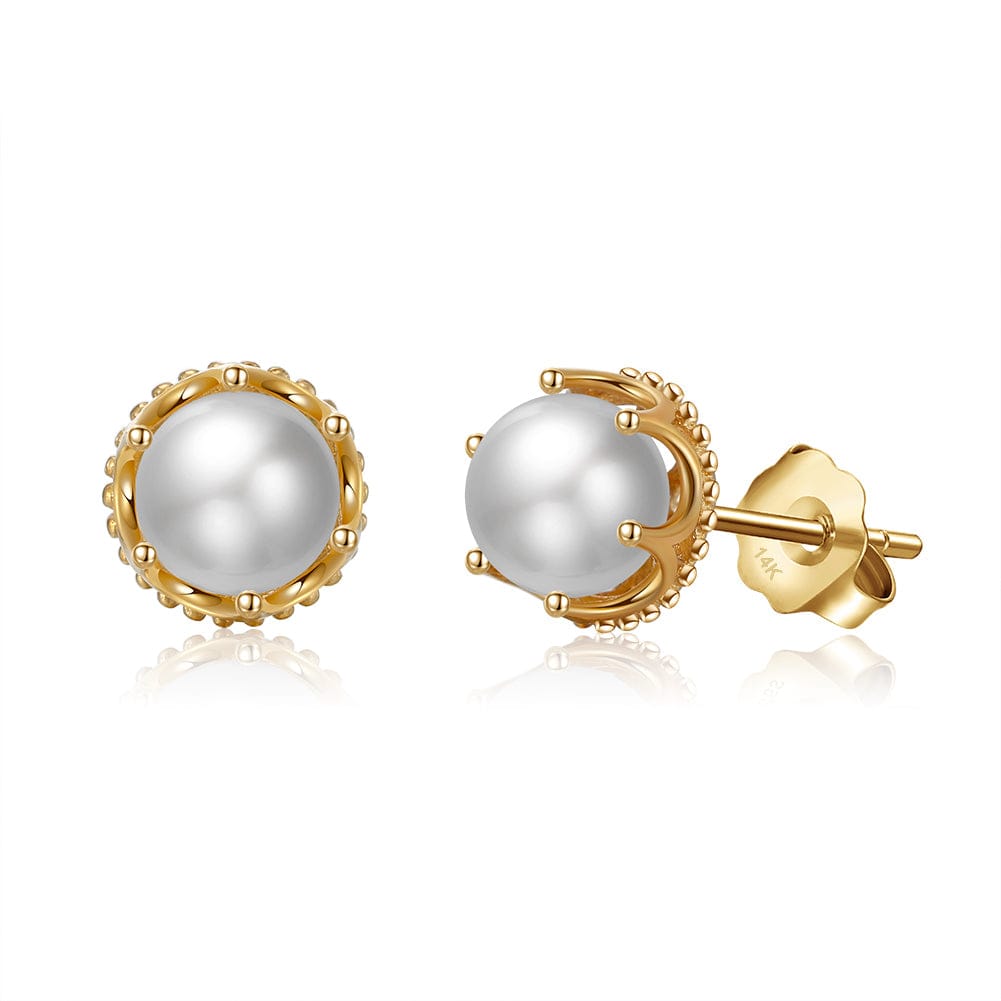 Solid Gold Round Shape Earring - Simple Pearl Stud Earring for Girl