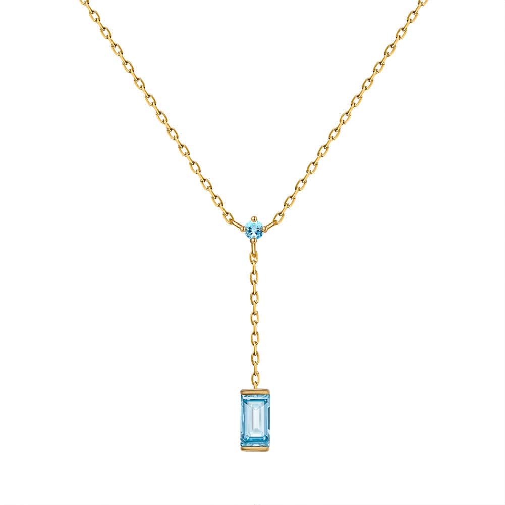 Solid Gold Swiss Blue Natural Topaz Necklace - Moissanite Diamond