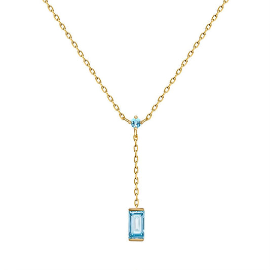 Solid Gold Swiss Blue Natural Topaz Necklace - Moissanite Diamond