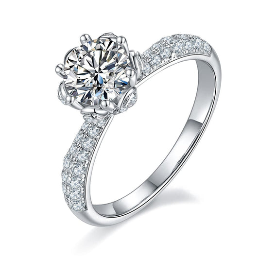 Flower Design Sterling Silver Engagment Rings - 1.0 Carat Moissanite Diamond  Jewelry