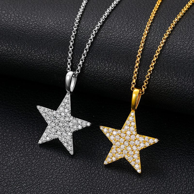 Sterling Silver 925 Moissanite Iced Out Star Charm Necklace Mens Jewelry Hip Hop Diamond Pendant