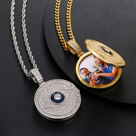 Custom Gold Plated Sublimation Eye Necklace - Iced Out Pendant