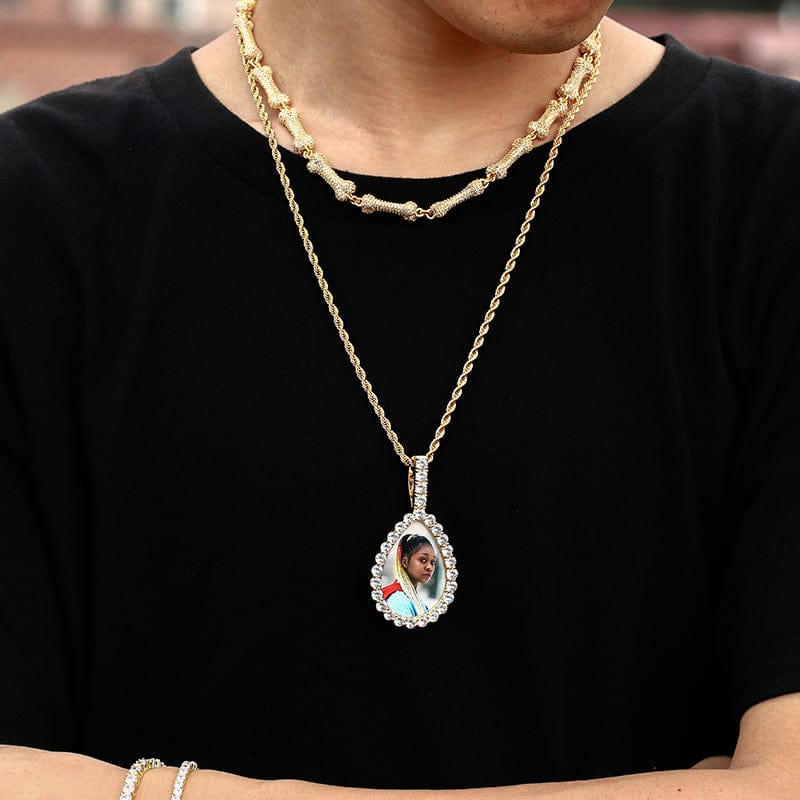 t Trendy Jewelry 2021 Setting Big Zircon Iced Out Pear Shape Custom Photo Pendant