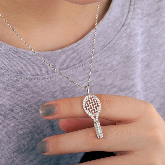925 Sterling Zilveren Ketting - 925 Moissanite Diamant Tennisracket Hanger