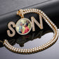 Thanksgiving Day Jewelry Custom Engraved Name Gold Plated CZ Diamond SON Charm Photo Pendant