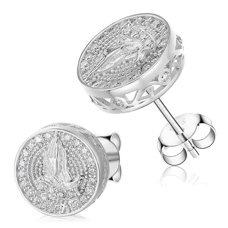TQE0064-Silver Gold Plated Hip Hop Jewelry 925 Sterling Silver VVS Moissanite Diamond Prayer Stud Earrings