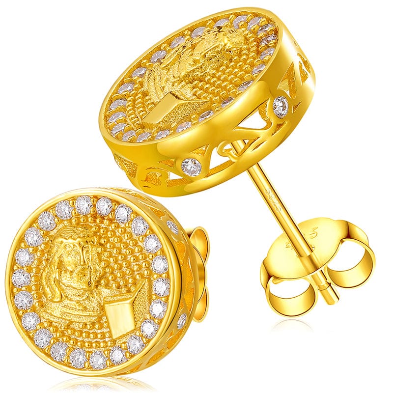 TQE0068-Gold Gold Plated Hip Hop Jewelry 925 Sterling Silver VVS Moissanite Diamond Prayer Stud Earrings