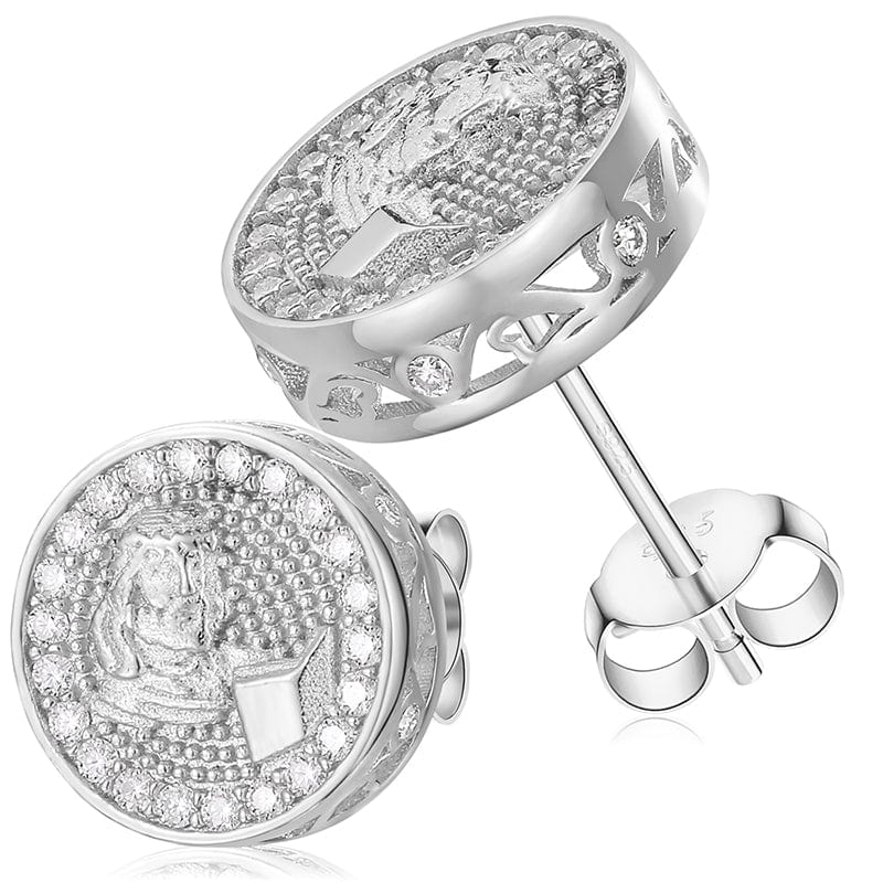 TQE0068-Silver Gold Plated Hip Hop Jewelry 925 Sterling Silver VVS Moissanite Diamond Prayer Stud Earrings