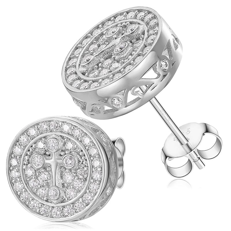 TQE0069-Silver Gold Plated Hip Hop Jewelry 925 Sterling Silver VVS Moissanite Diamond Prayer Stud Earrings