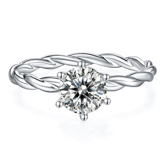 Twisted band Sterling Silver Jewelry   -1.0ct Round Moissanite Diamond Engagment Rings