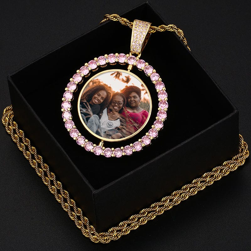 Two Sides Round Shape Gold filled Jewelry Necklace Hip Hop Charms Picture Pendant