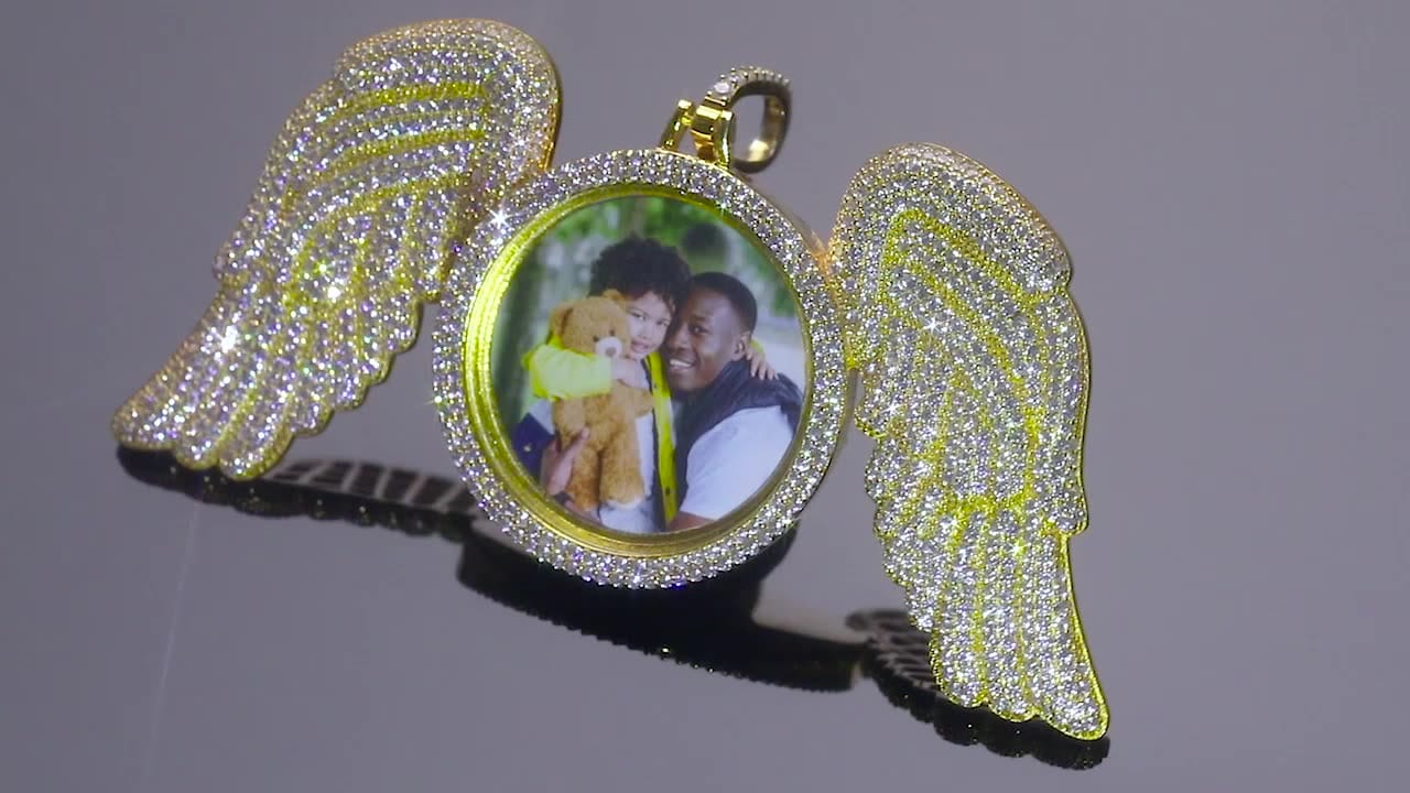 Unique Angel Wing Charms Pendant Punk Style Silver 925 Crystal Custom Photo Pendant