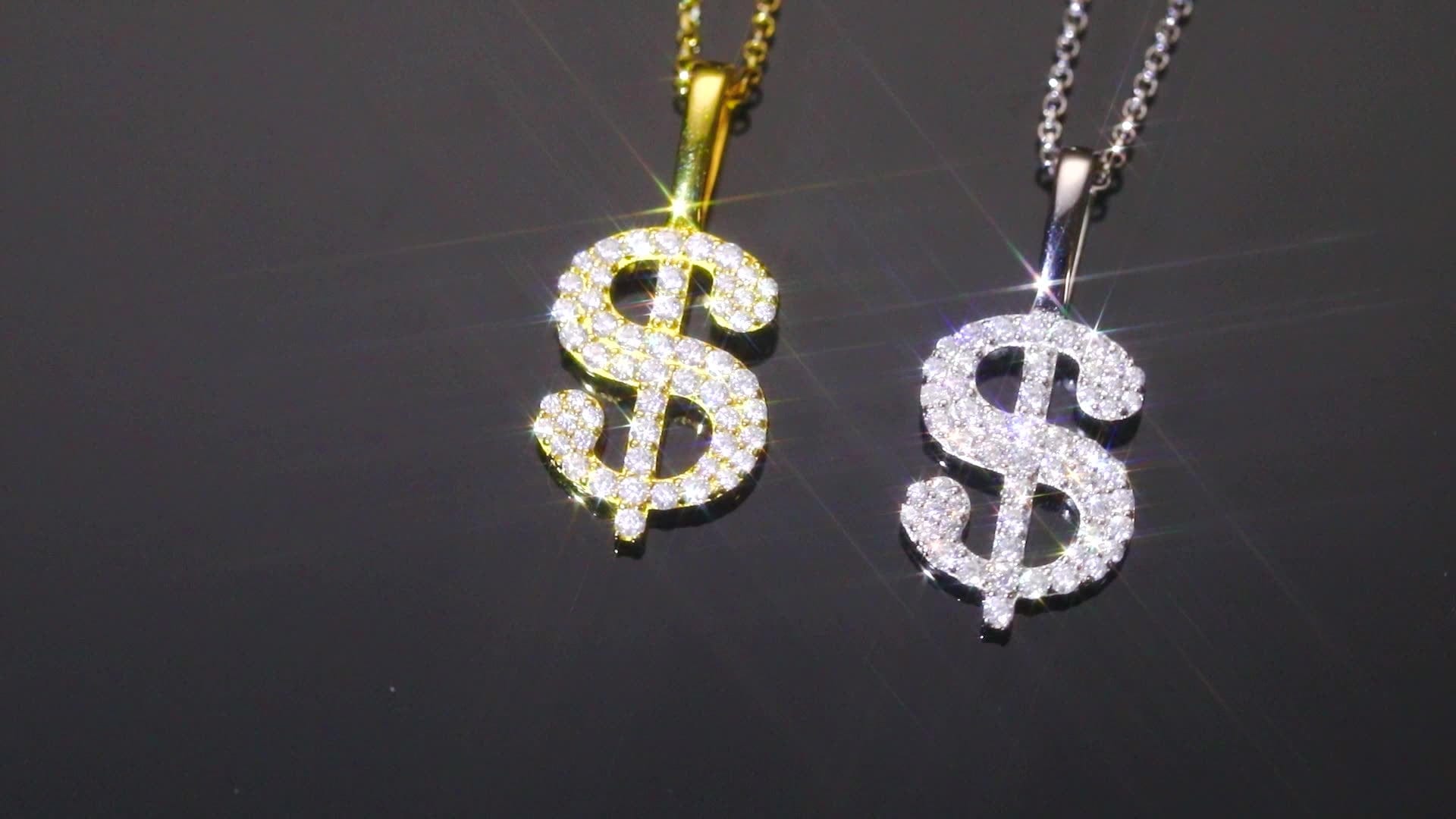 US Dollar Sign Charm Necklace Pendant Silver Moissanite Pendant