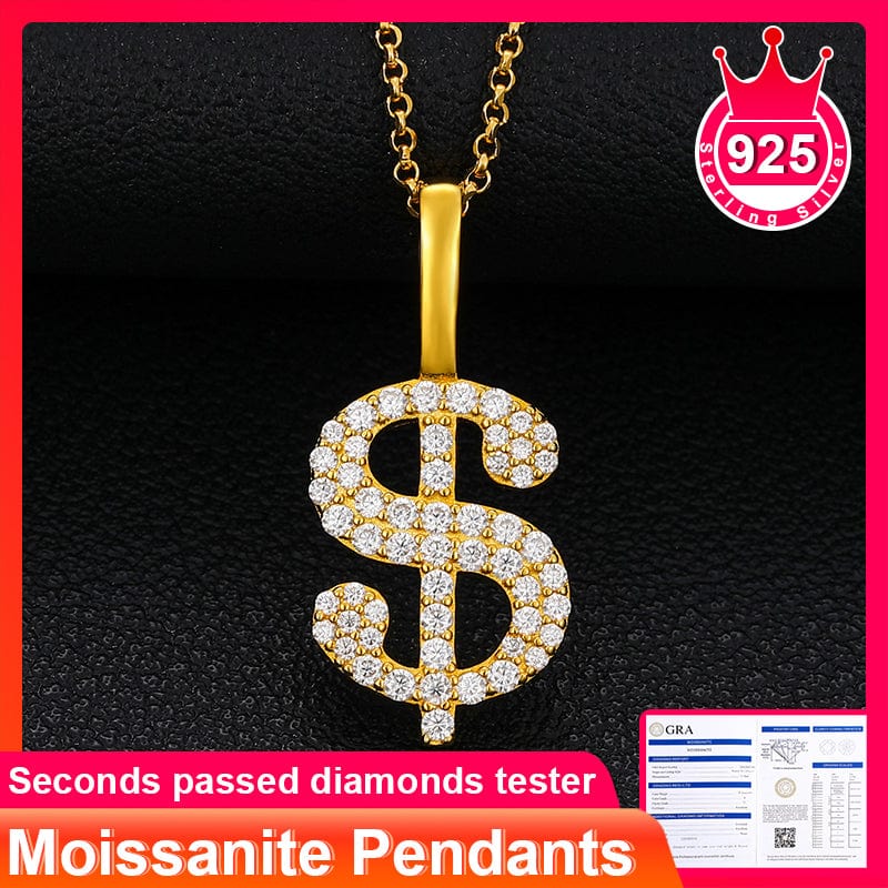 US Dollar Sign Charm Necklace Pendant Silver Moissanite Pendant