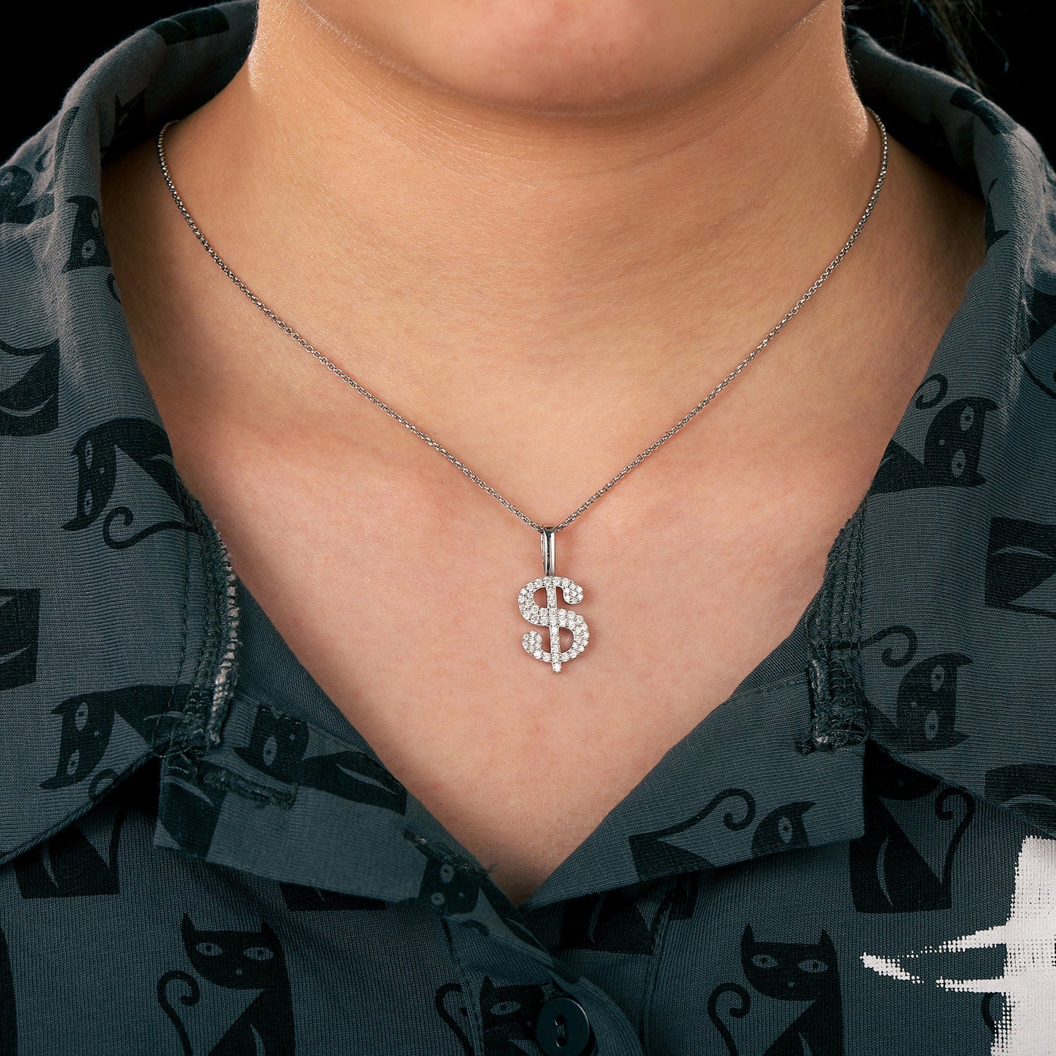 US Dollar Sign Charm Necklace Pendant Silver Moissanite Pendant