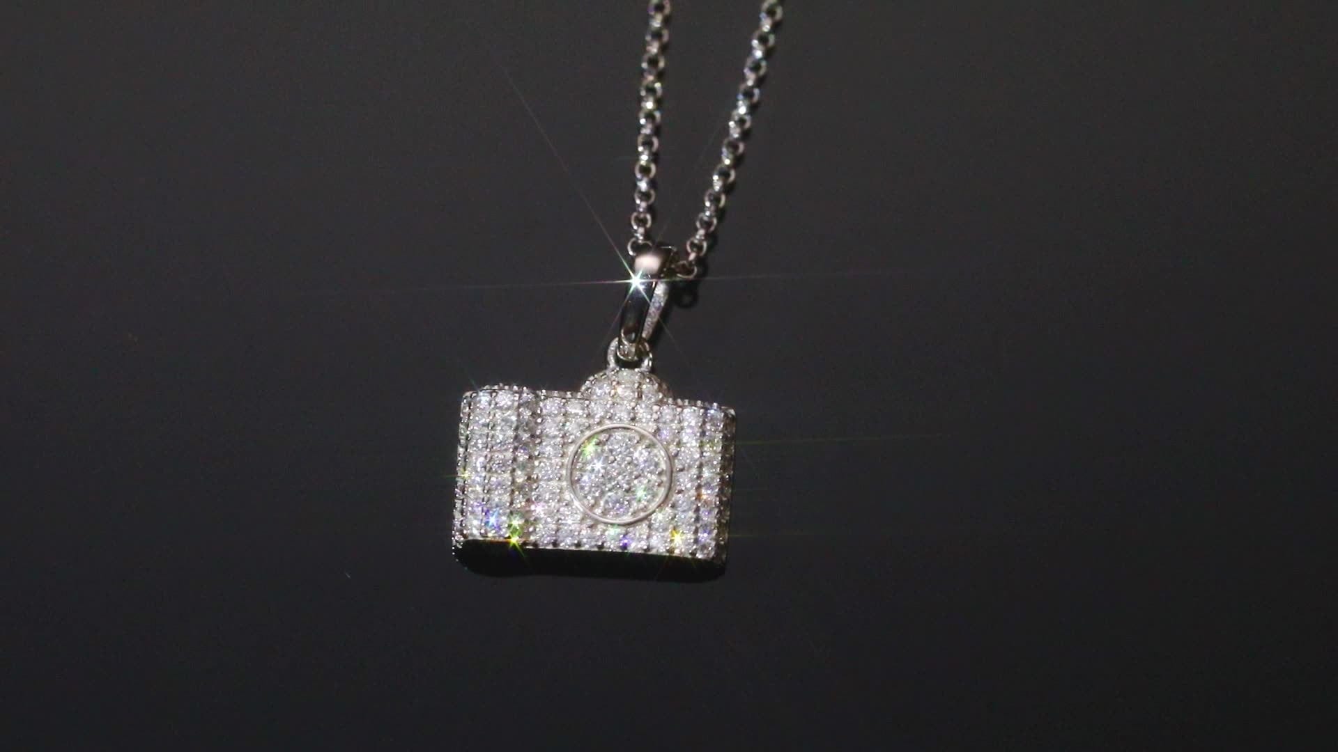 VVS Moissanite Camera Charm Pendant Gold Plated 925 Sterling Silver Pendant Necklace