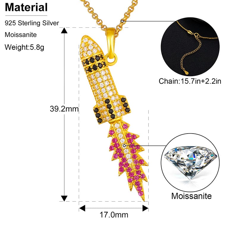 VVS Moissanite Diamond Hip Hop Rocket Pendant Necklace