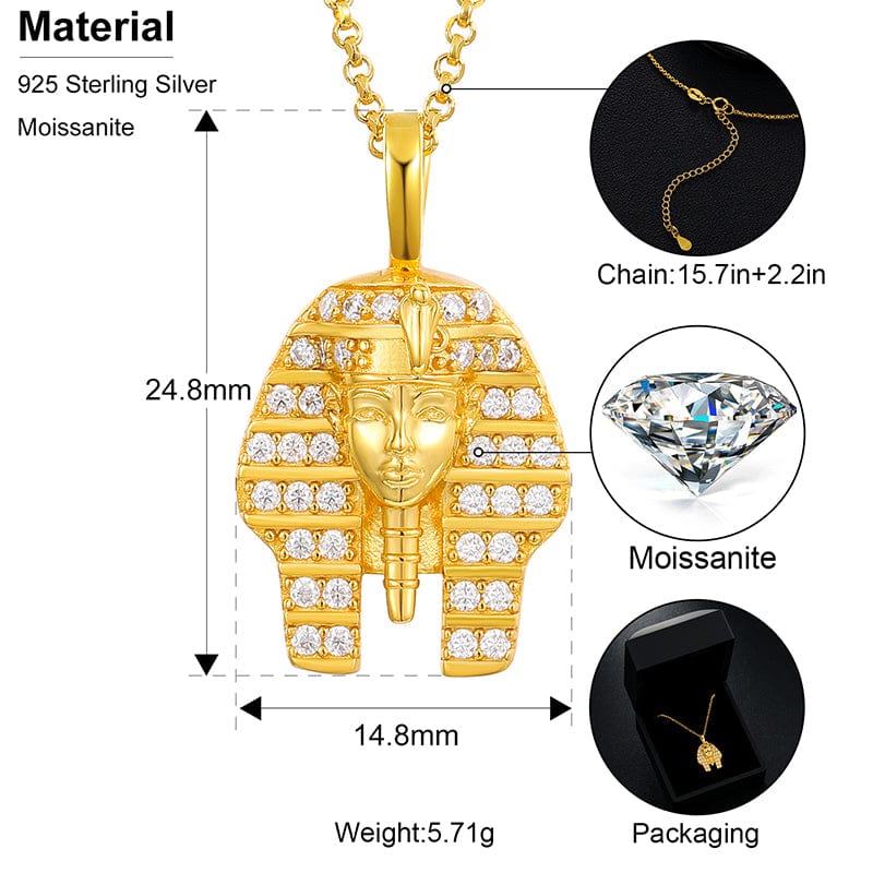 VVS Moissanite Pharaoh Pendant Necklace Hip Hop 18k Gold Plated Diamond Pendant