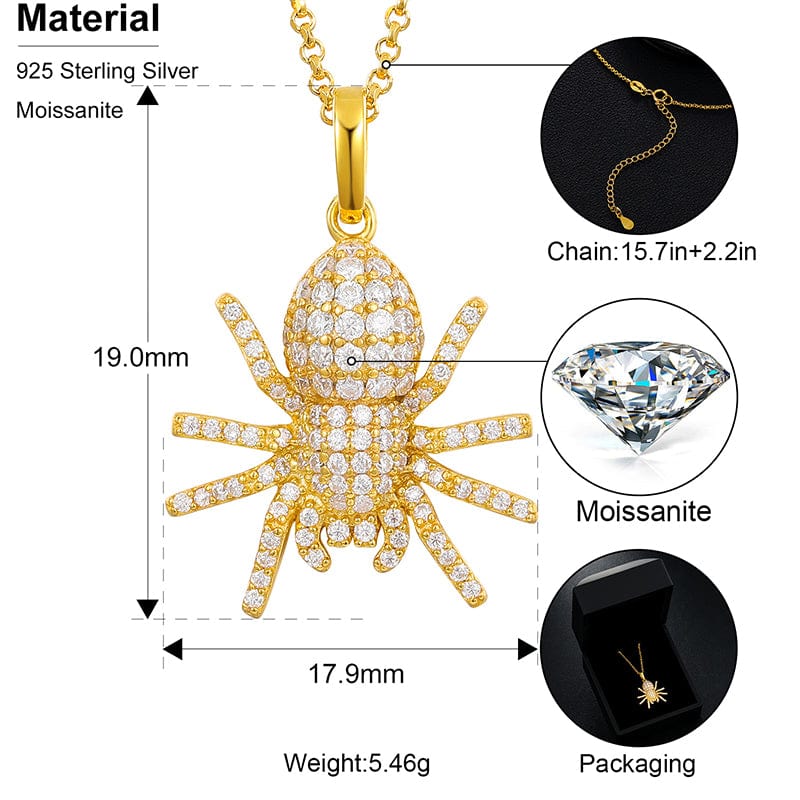 VVS Moissanite Spider Pendant Necklace 925 Sterling Silver Lab Grown Diamond Pendant