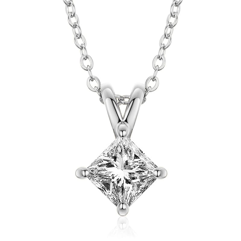 White Gold 925 Sterling Silver - 1ct Princess Cut D Color VVS Moissanite Diamond Solitaire Pendant Necklace
