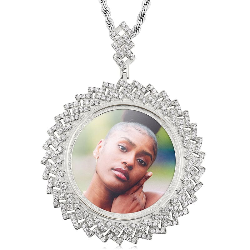 White Gold Custom Photo Pendant Chic Hip Hop Silver 925 Jewelry Charm Necklace Bling Custom Picture Pendant For Men Women