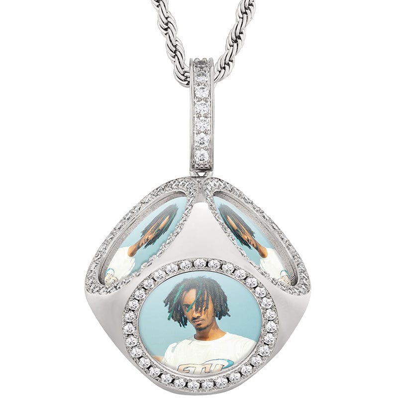 White Gold Iced Out Gold Plated Sublimation Necklace Hip Hop Cube Custom Photo Pendant