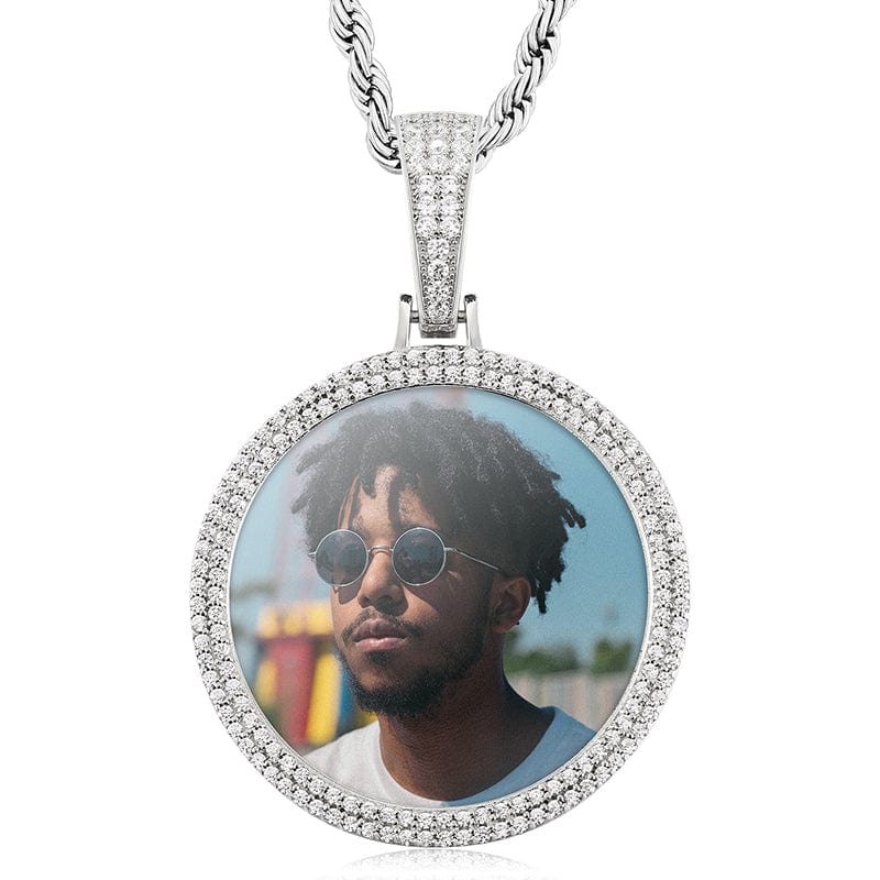 White Gold Silver Jewelry Gold Plated Silver 925 Charm Necklace Iced Out Custom CZ Stone Photo Pendant With Cuban Chain
