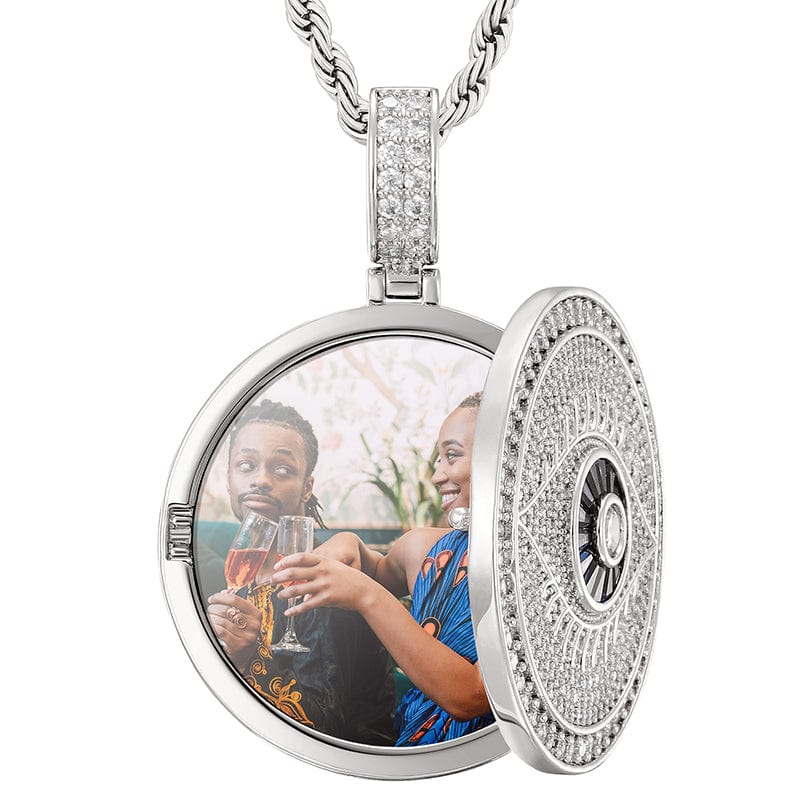White Gold Sublimation Gold Plated Evil Eye Custom Photo Pendant Necklace Iced Out Picture Locket Pendant