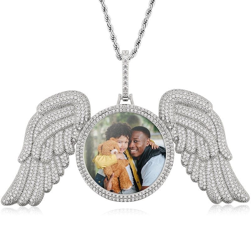 White Gold Unique Angel Wing Charms Pendant Punk Style Silver 925 Crystal Custom Photo Pendant
