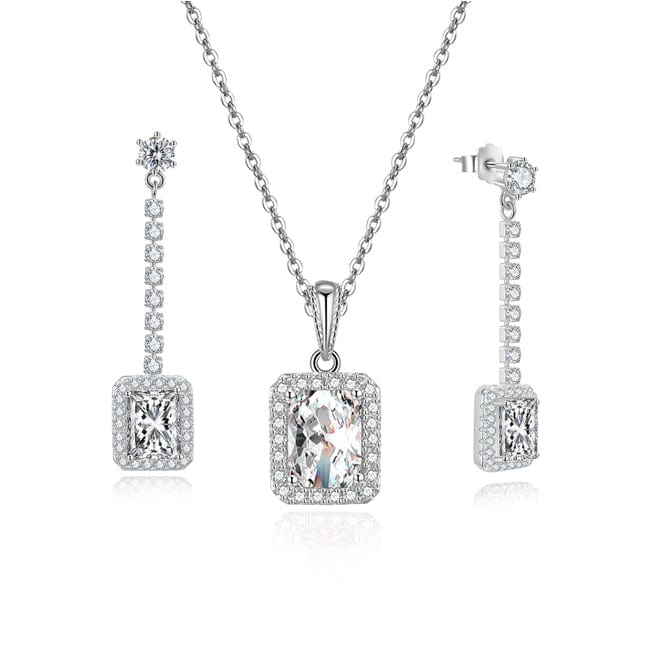 White RINNTIN SS7 Real S925 Sterling Silver Wedding Jewelry Set Cubic Zirconia Earrings Necklace Sets